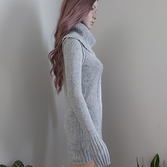 anthropologie If It Were Me gray wool cowl neck cable knit sweater dress tunic - Picture 5 of 13